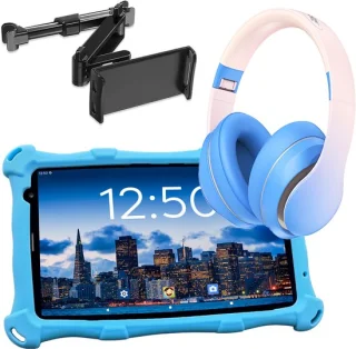 AngelTech Kindertablet PRO MAX Blauw + Koptelefoon + Tablethouder