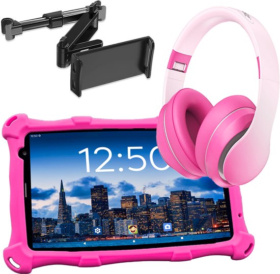 AngelTech Kindertablet PRO MAX Roze met Koptelefoon en Houder