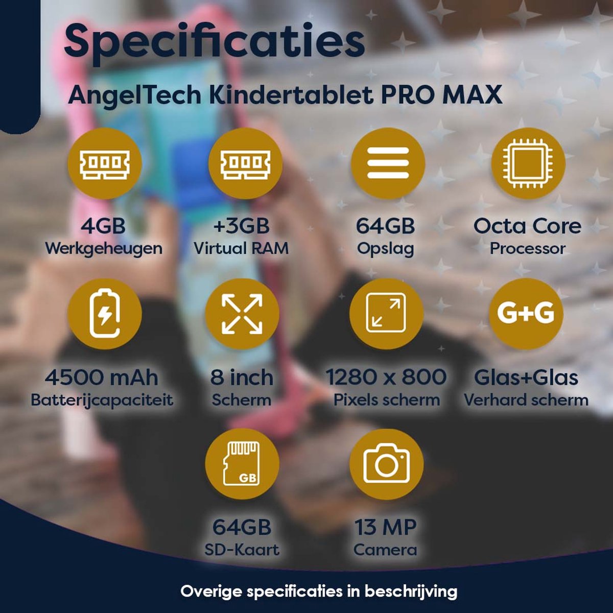 AngelTech Kindertablet PRO MAX Roze met Tablethouder