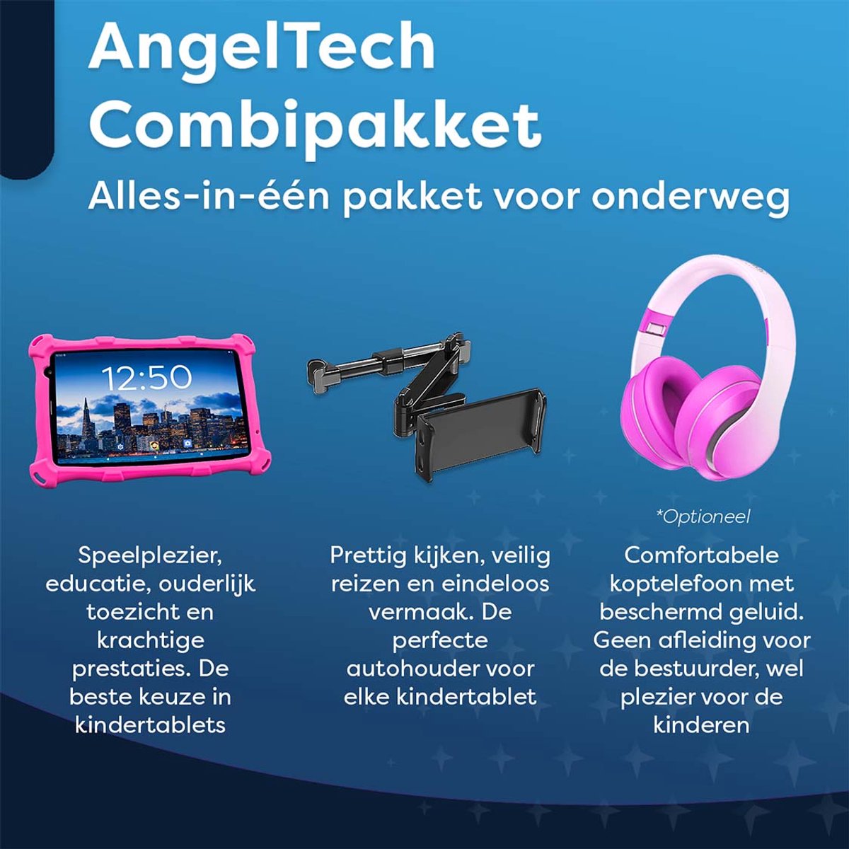 AngelTech Kindertablet PRO MAX Roze met Tablethouder