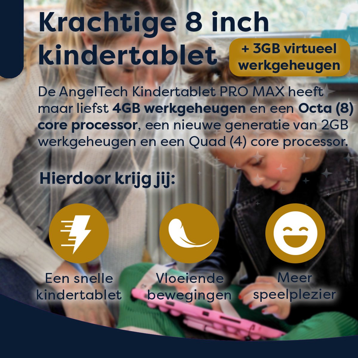 AngelTech Kindertablet PRO MAX Roze met Tablethouder
