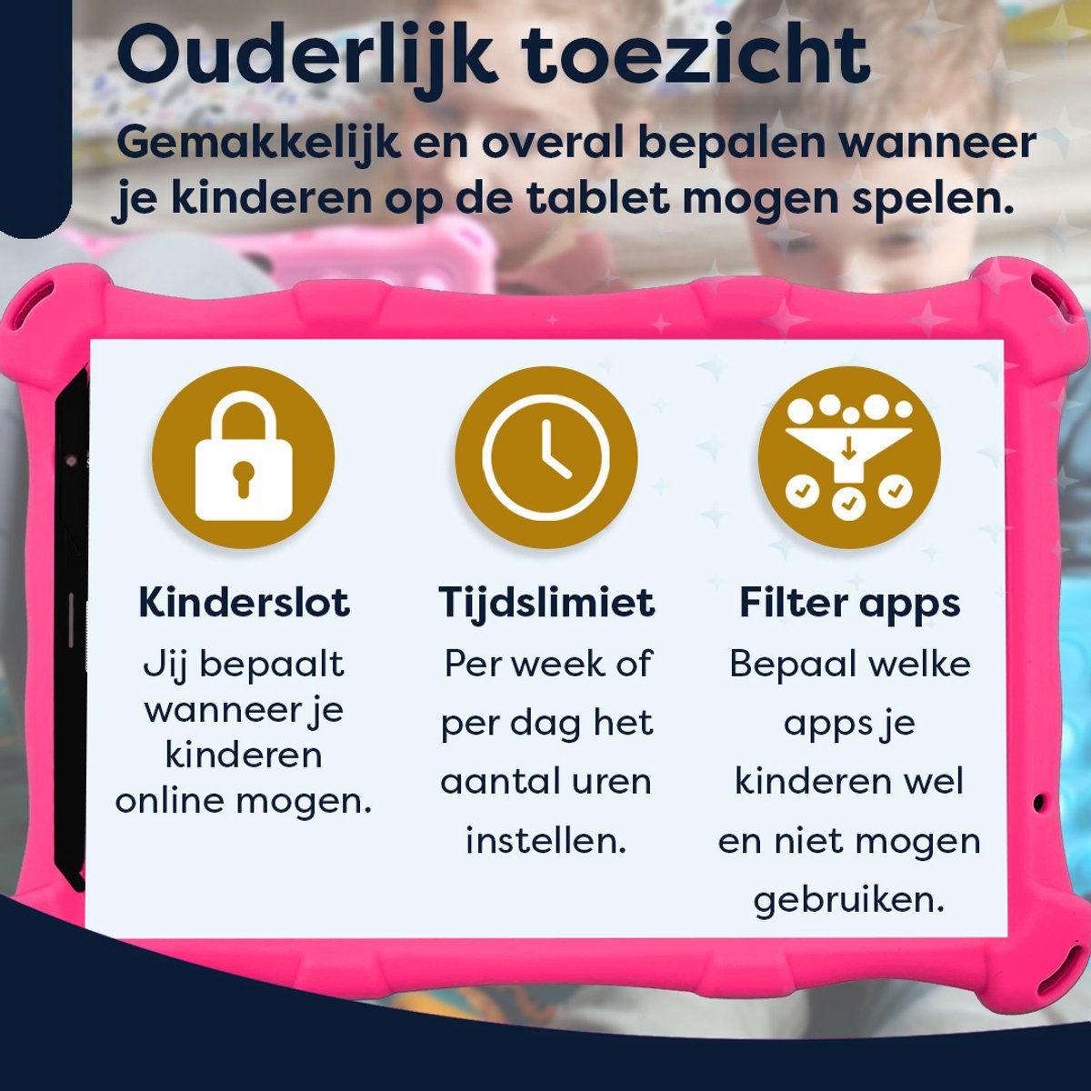 AngelTech Kindertablet PRO MAX Roze met Tablethouder