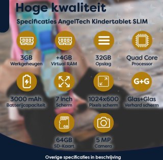 AngelTech Kindertablet Slim 7 Inch 3+4GB 32+64GB Blauw