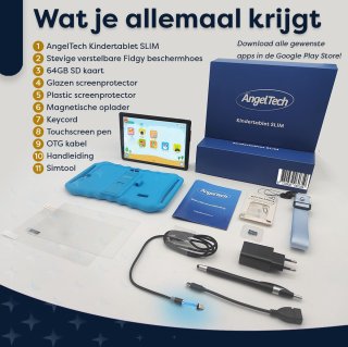 AngelTech Kindertablet Slim 7 Inch 3+4GB 32+64GB Blauw