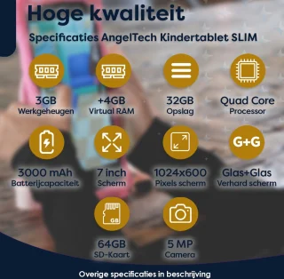 AngelTech Kindertablet Slim 7 Inch 3+4GB 32+64GB Roze