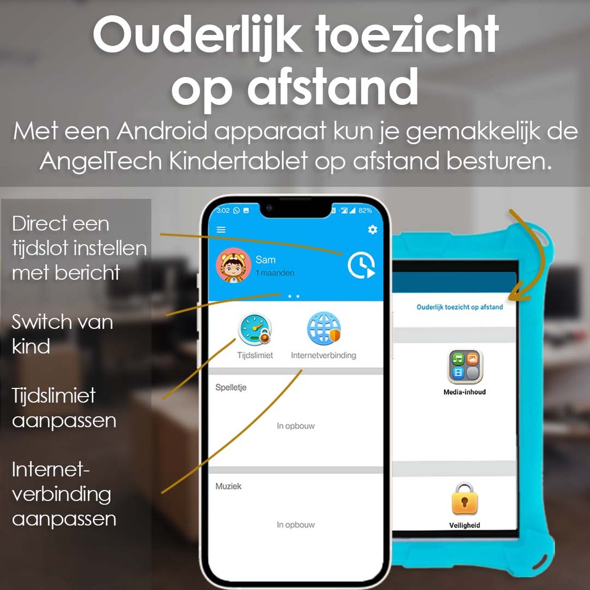 AngelTech Kindertablet XL 10 Inch 4GB RAM 64GB Blauw