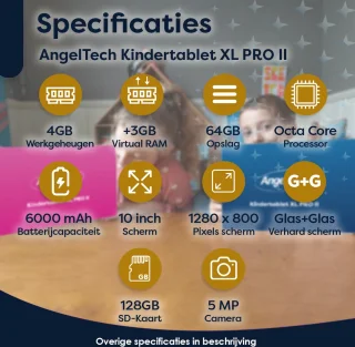 AngelTech Kindertablet XL PRO II 10 inch Blauw 64+128GB