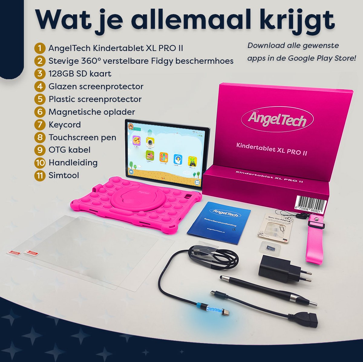 AngelTech Kindertablet XL PRO II 10 inch Roze