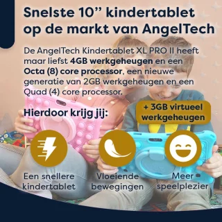 AngelTech Kindertablet XL PRO II Blauw + Koptelefoon + Tablethouder
