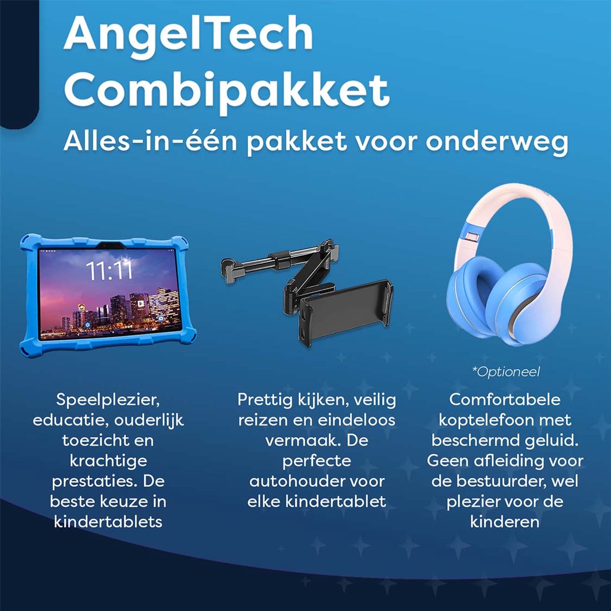 AngelTech Kindertablet XL PRO II Blauw + Tablethouder