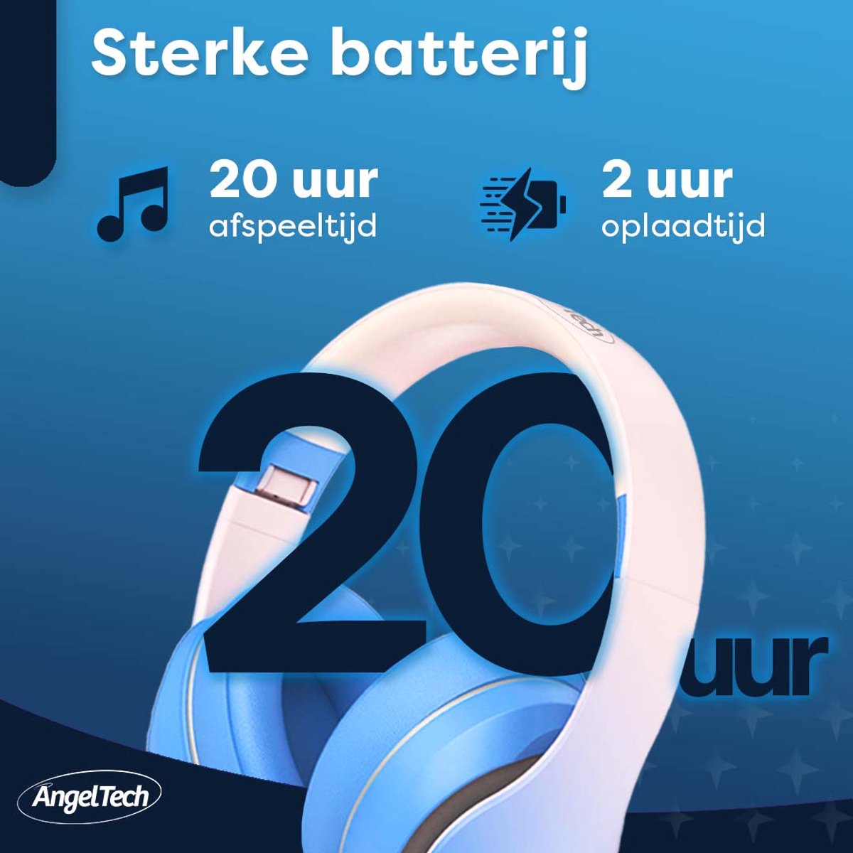AngelTech Luxe OnderwegPakket SLIM Kindertablet Blauw met Kinderkoptelefoon en Tablethouder