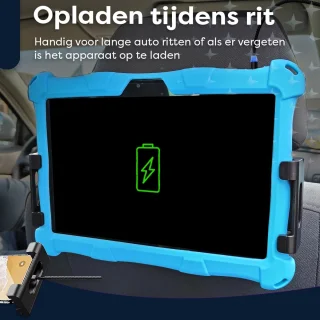 AngelTech Luxe OnderwegPakket SLIM Kindertablet Blauw met Kinderkoptelefoon en Tablethouder