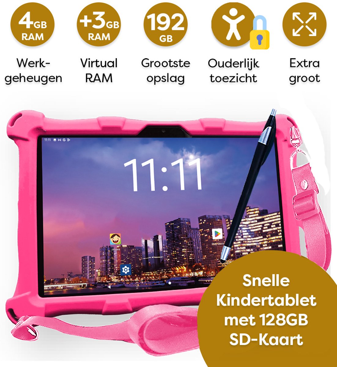 AngelTech Luxe OnderwegPakket XL PRO II Roze - Kindertablet + Accessoires