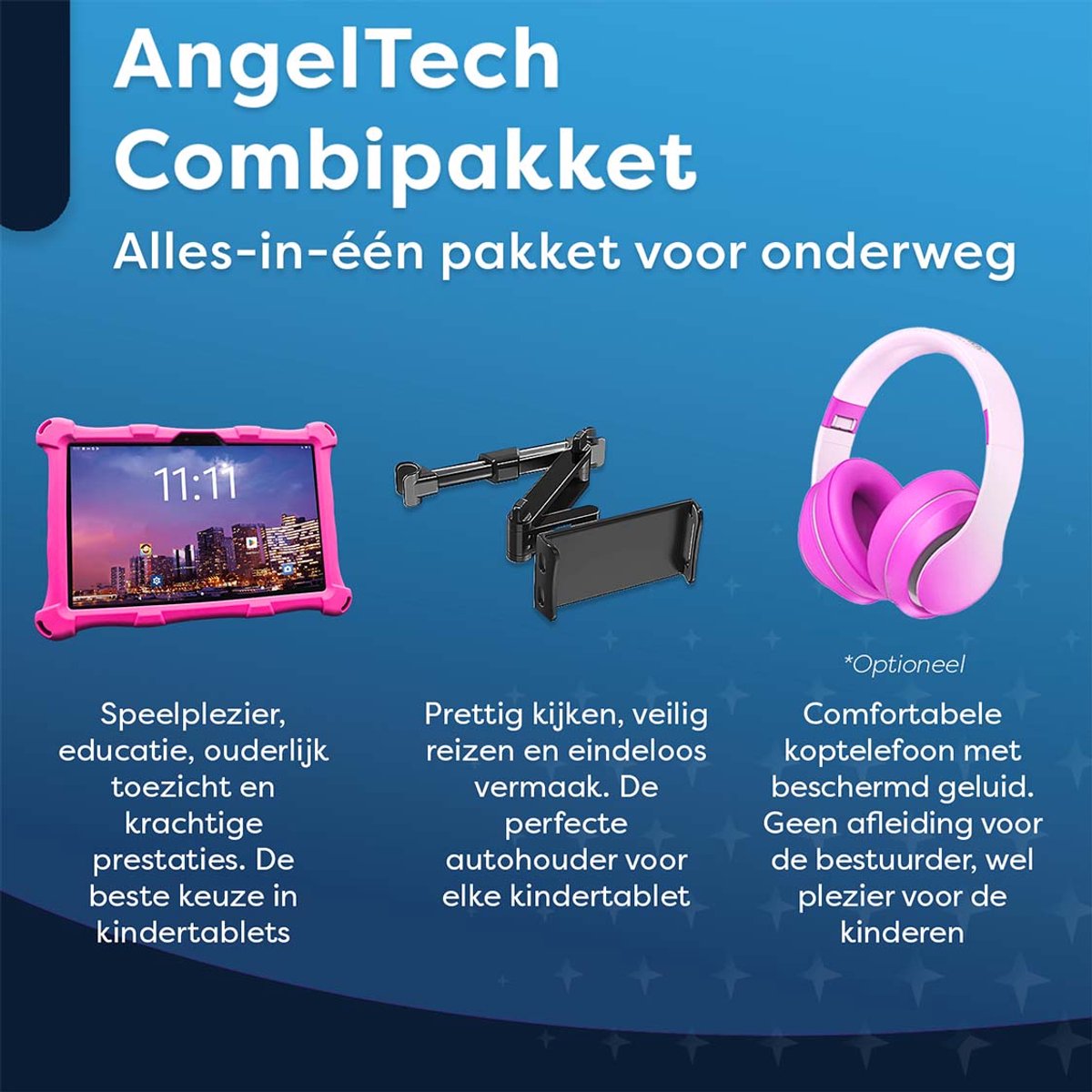 AngelTech Luxe OnderwegPakket XL PRO II Roze - Kindertablet + Accessoires