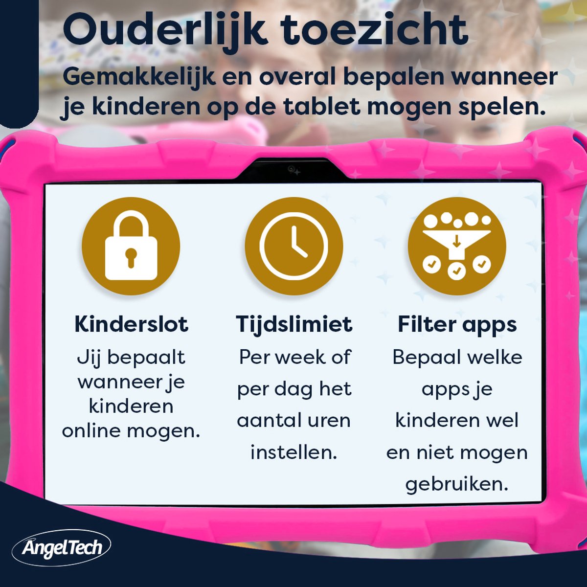 AngelTech Luxe OnderwegPakket XL PRO II Roze - Kindertablet + Accessoires