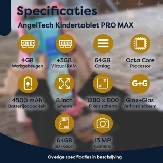 AngelTech OnderwegPakket PRO MAX Kindertablet Blauw + Tablethouder