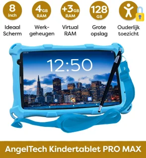 AngelTech OnderwegPakket PRO MAX Kindertablet Blauw + Tablethouder