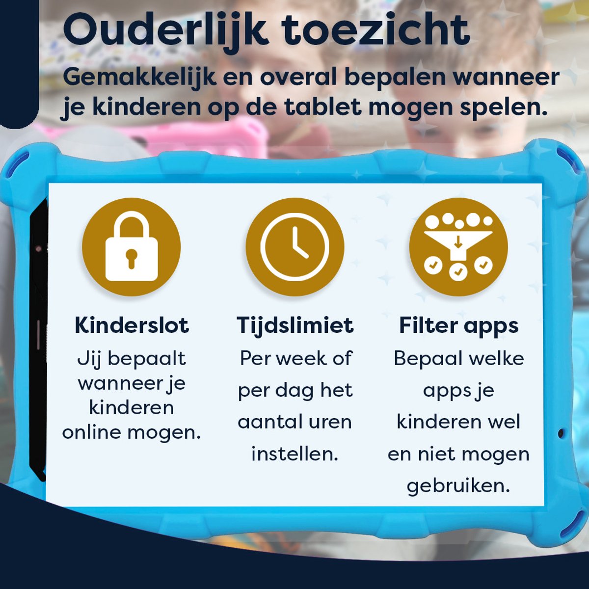 AngelTech OnderwegPakket PRO MAX Kindertablet Blauw + Tablethouder