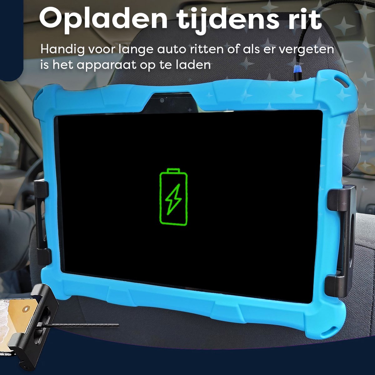 AngelTech OnderwegPakket SLIM Kindertablet en Tablethouder Blauw