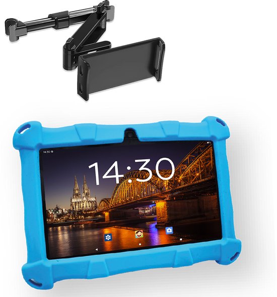 AngelTech OnderwegPakket SLIM Kindertablet en Tablethouder Blauw
