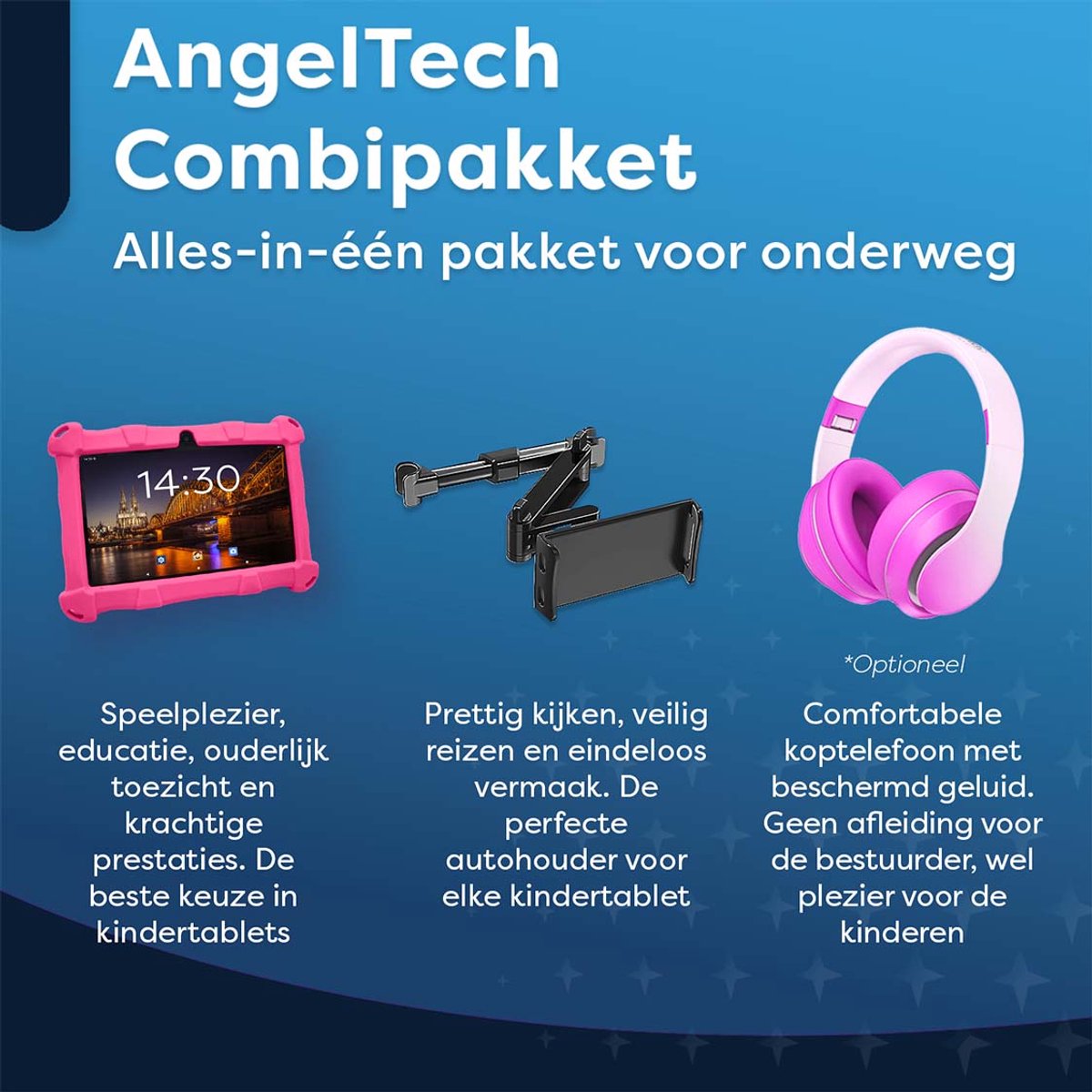 AngelTech OnderwegPakket SLIM Kindertablet Roze
