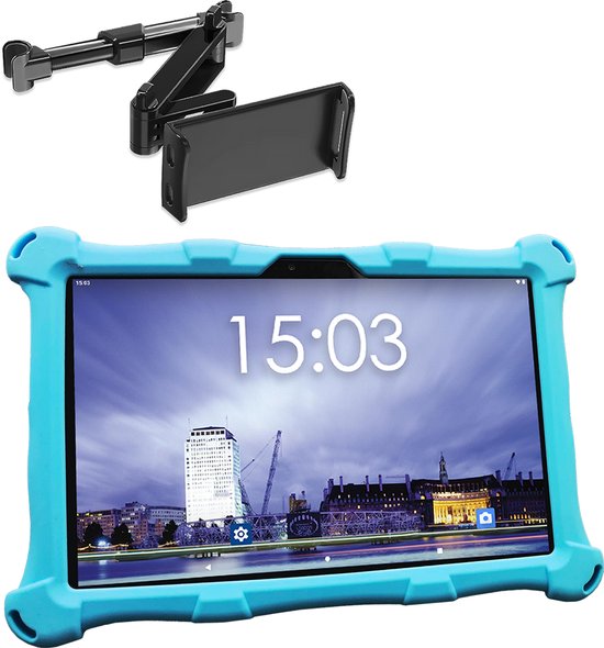 AngelTech OnderwegPakket XL Kindertablet Blauw + Tablethouder