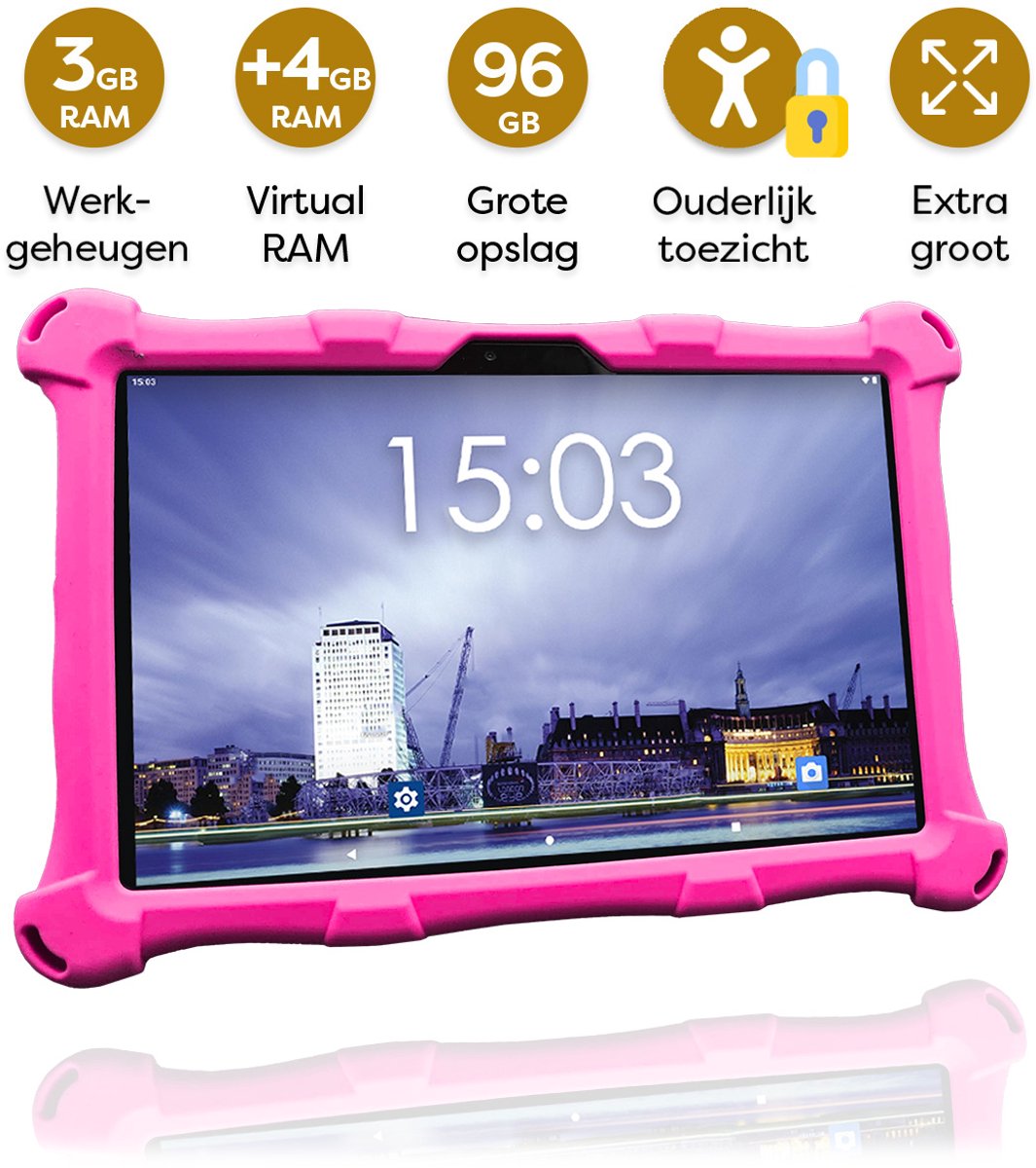 AngelTech OnderwegPakket XL Kindertablet Roze inclusief Tablethouder