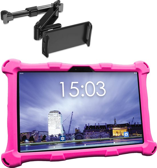 AngelTech OnderwegPakket XL Kindertablet Roze inclusief Tablethouder