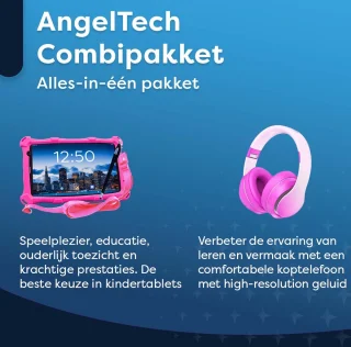 AngelTech PRO MAX Kinderpakket - Roze Kindertablet + Koptelefoon