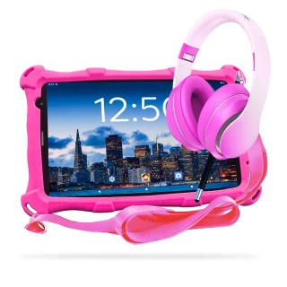 AngelTech PRO MAX Kinderpakket - Roze Kindertablet + Koptelefoon