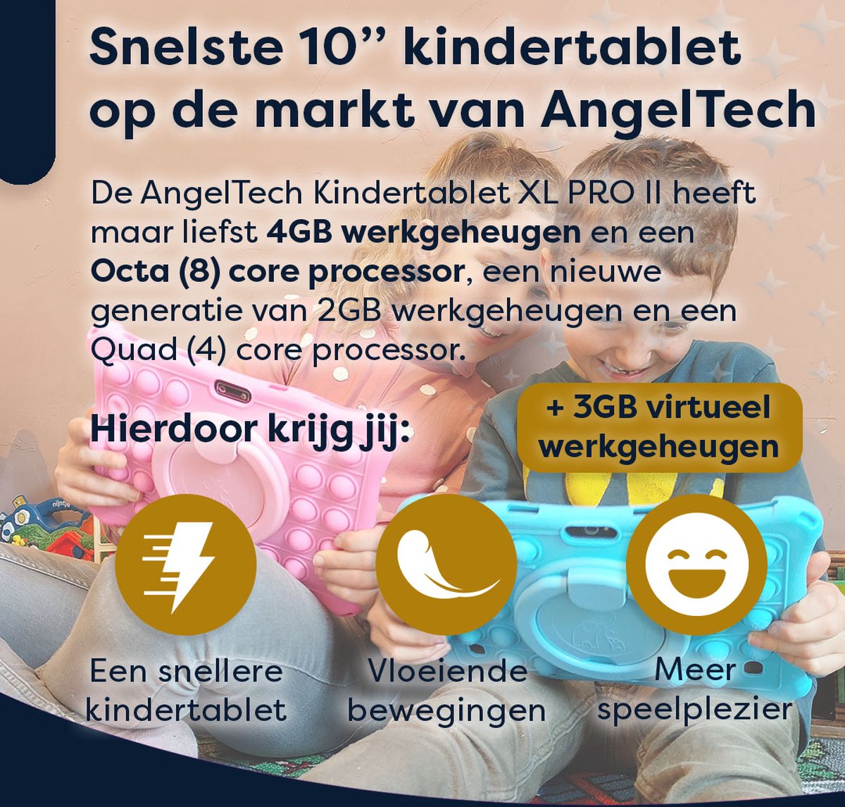 AngelTech XL PRO II Kinderpakket - Tablet en Koptelefoon - Blauw