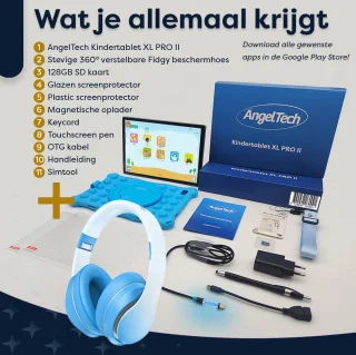 AngelTech XL PRO II Kinderpakket - Tablet en Koptelefoon - Blauw