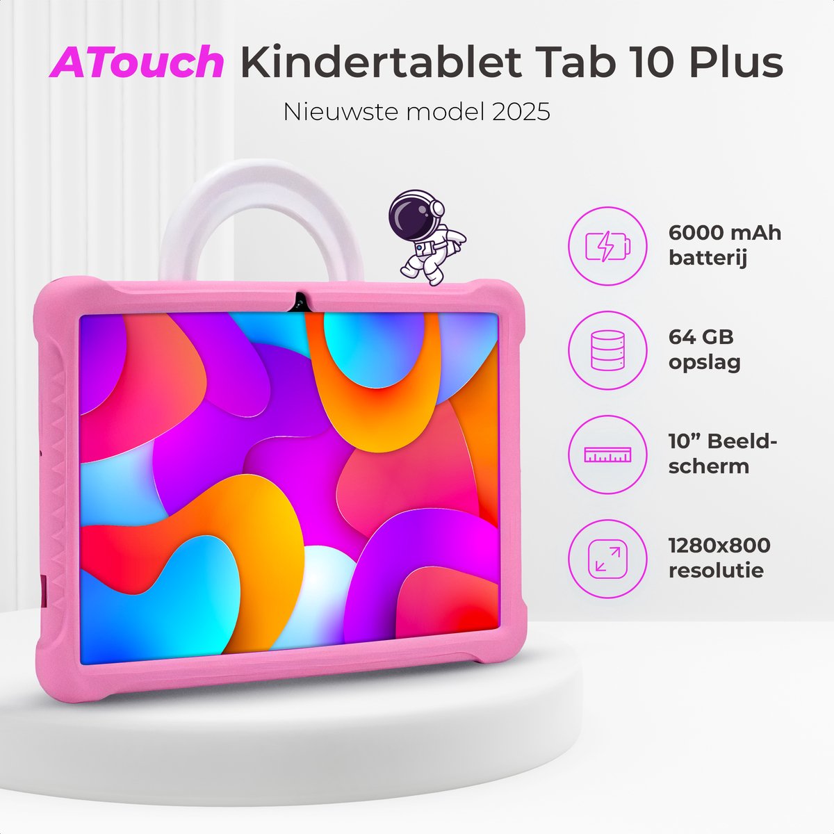 ATouch Tab 10 Plus Kindertablet 64GB Roze + Kinderkoptelefoon