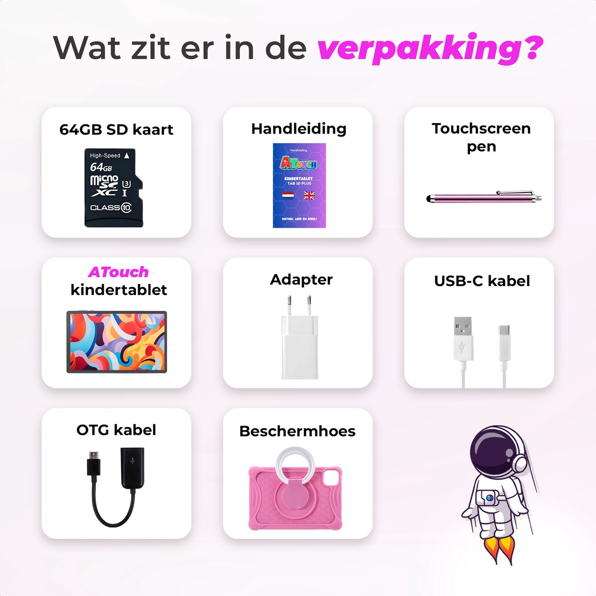 ATouch Tab 10 Plus Kindertablet 64GB Roze + Kinderkoptelefoon
