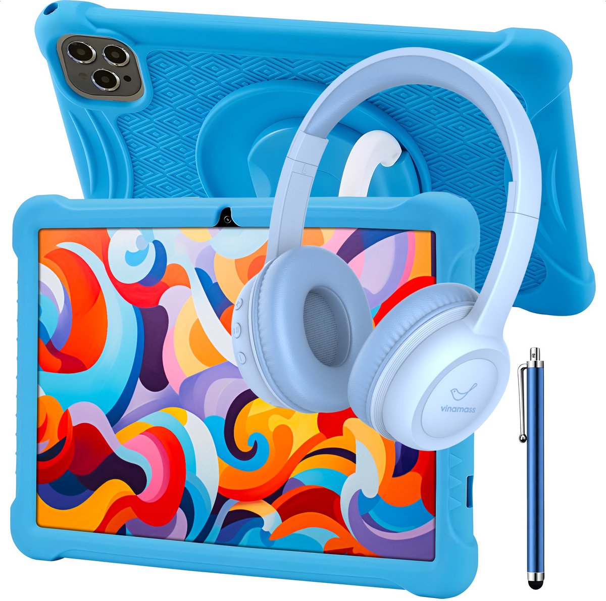 ATouch Tab 10 Plus Kindertablet + Kinderkoptelefoon Blauw 64GB