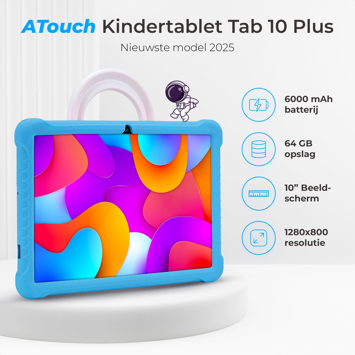 ATouch Tab 10 Plus Kindertablet + Kinderkoptelefoon Blauw 64GB
