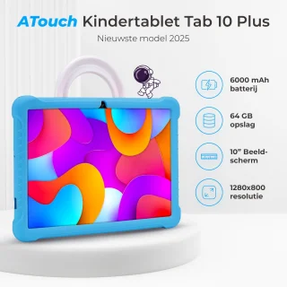 ATouch Tab 10 Plus Kindertablet + Kinderkoptelefoon Blauw 64GB