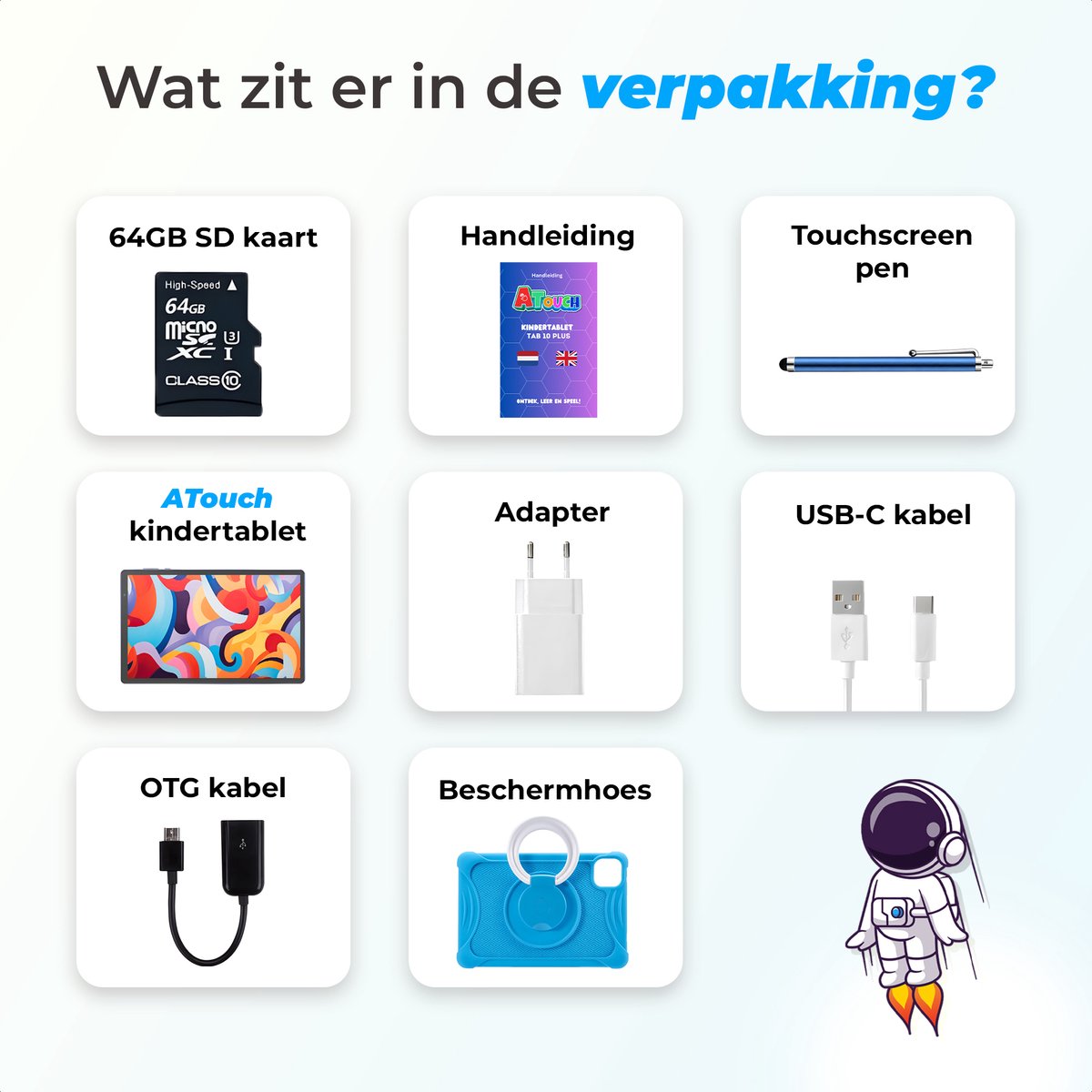 ATouch Tab 10 Plus Kindertablet + Kinderkoptelefoon Blauw 64GB