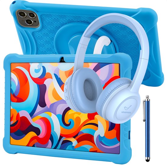 ATouch Tab 10 Plus Kindertablet + Kinderkoptelefoon Blauw 64GB