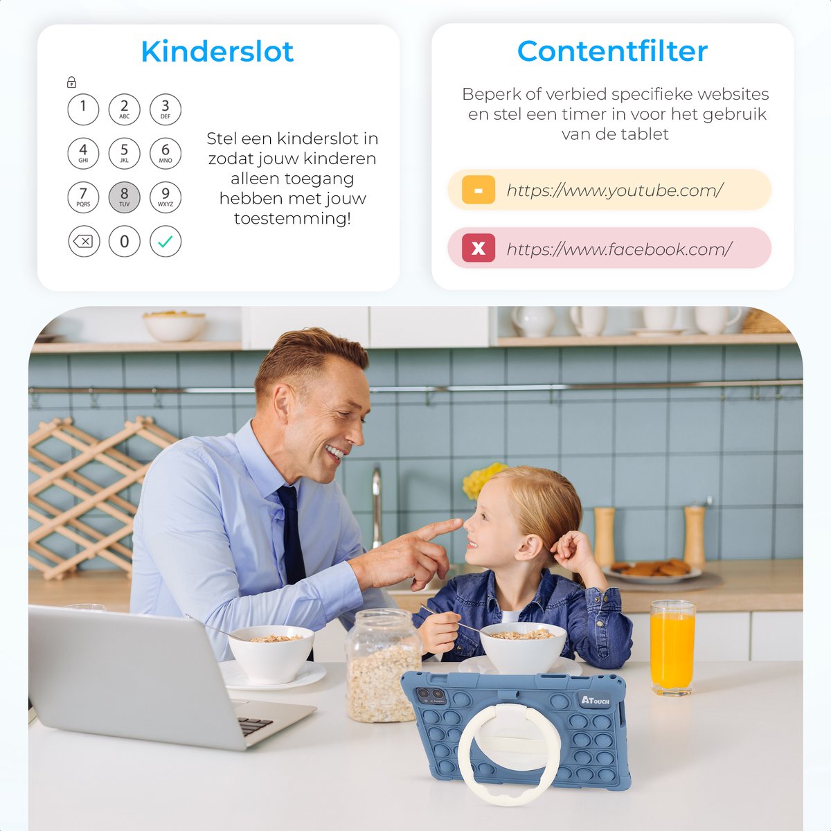 ATouch Tab 10 Pro Kindertablet + Kinderkoptelefoon Navy 128GB