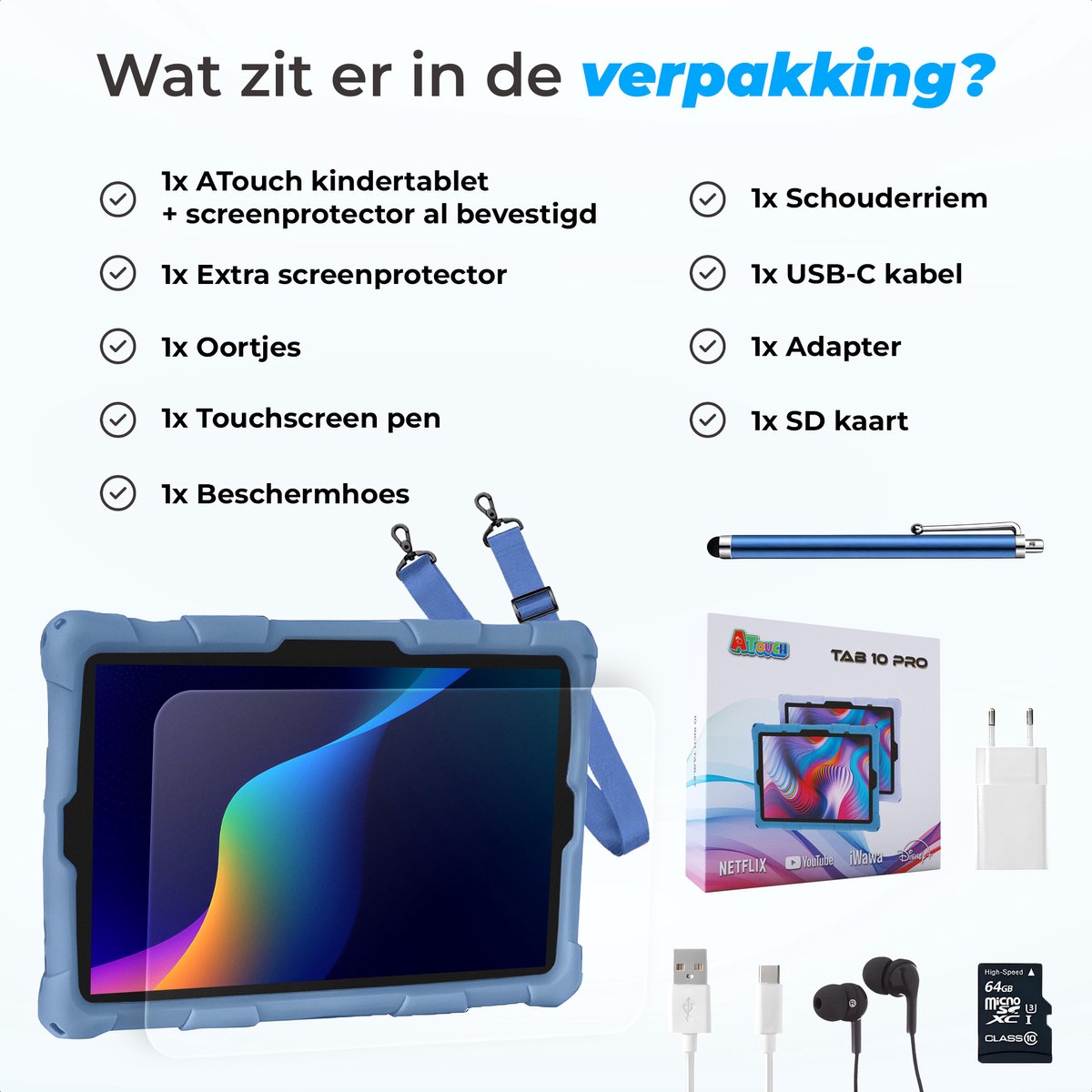 ATouch Tab 10 Pro Kindertablet + Kinderkoptelefoon Navy 128GB