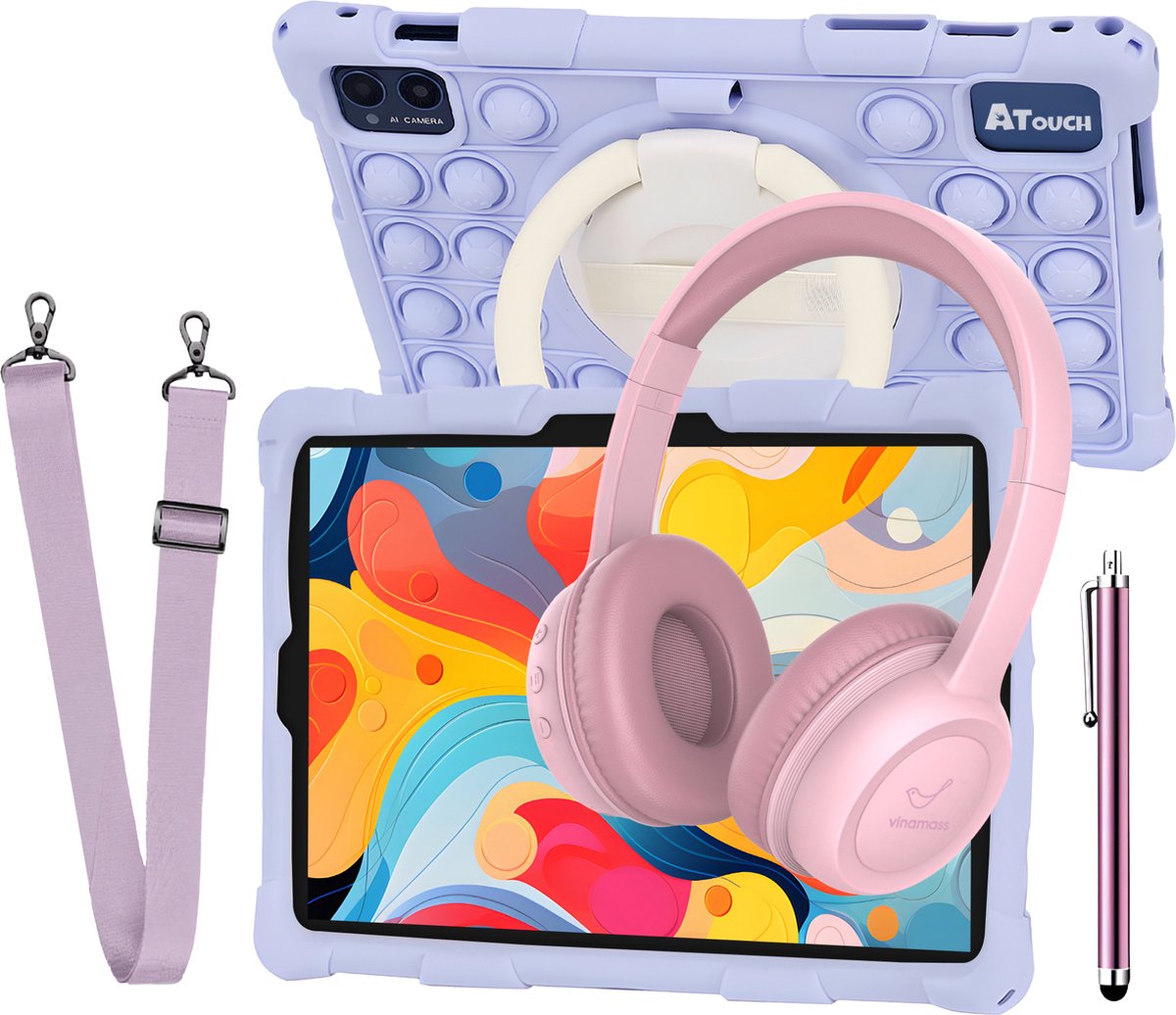 ATouch Tab 10 Pro Kindertablet + Kinderkoptelefoon Paars 128GB