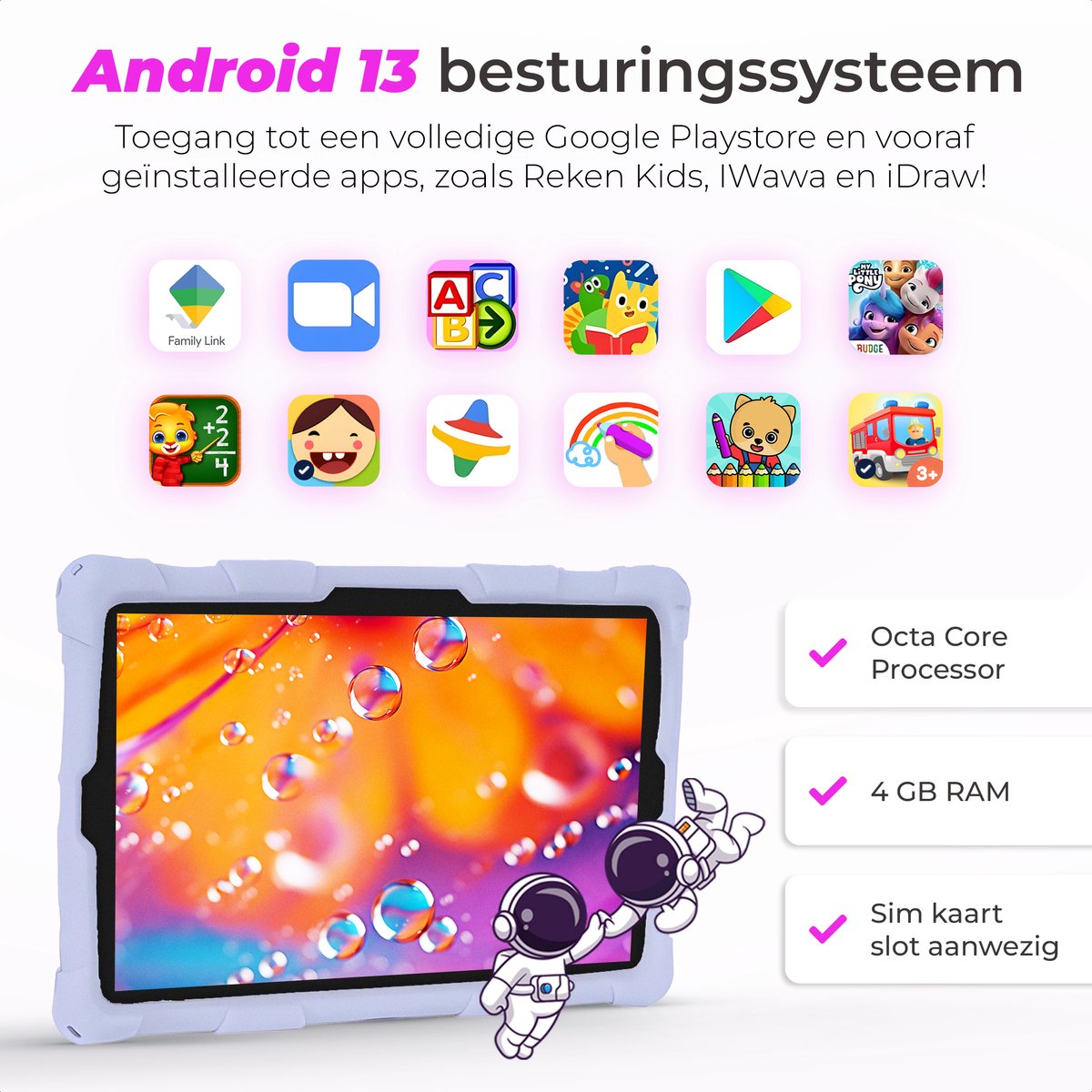 ATouch Tab 10 Pro Kindertablet + Kinderkoptelefoon Paars 128GB