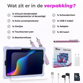 ATouch Tab 10 Pro Kindertablet + Kinderkoptelefoon Paars 128GB