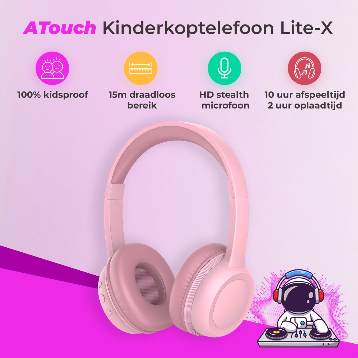 ATouch Tab 10 Pro Kindertablet + Kinderkoptelefoon Paars 128GB