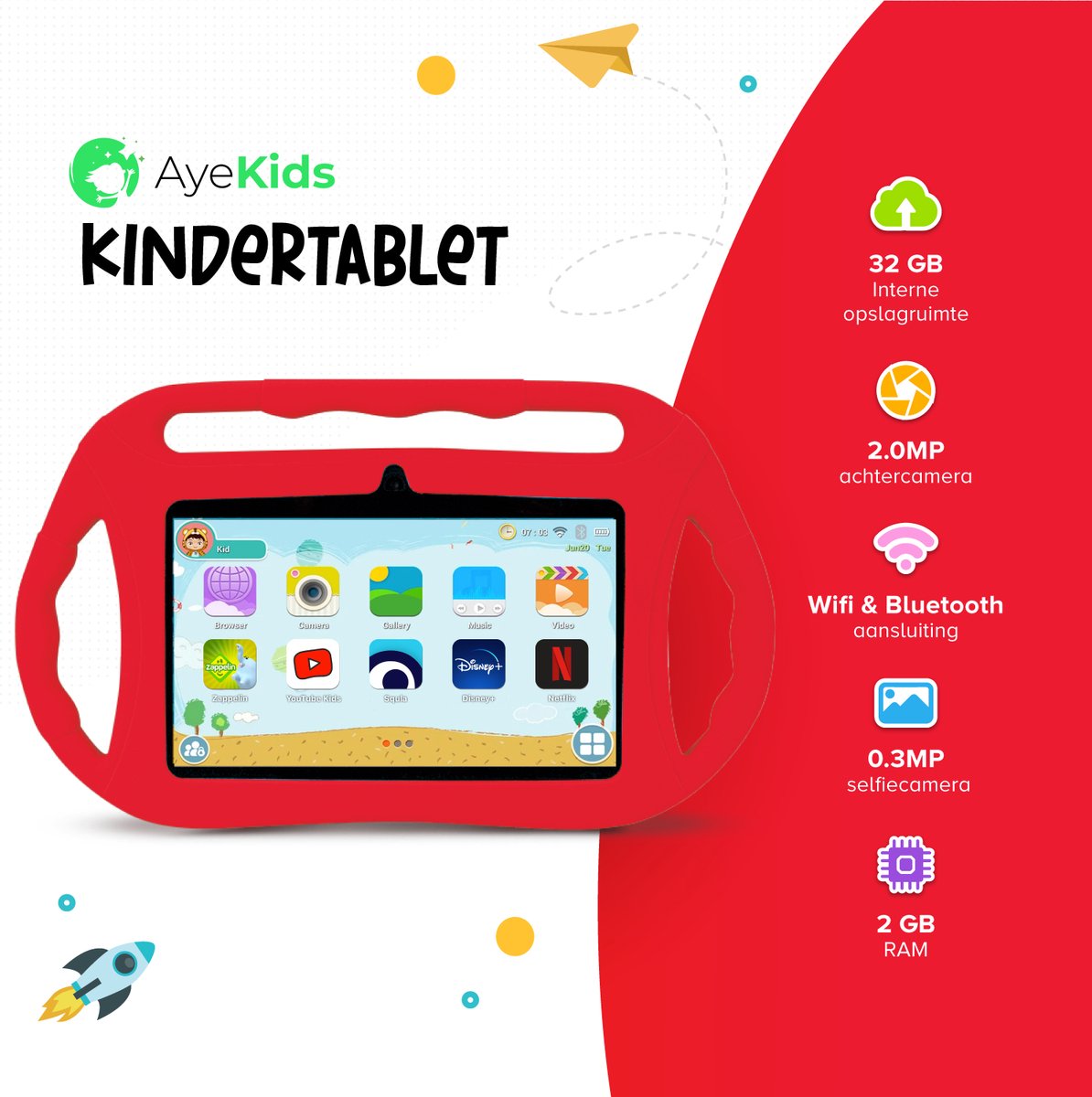AyeKids Kindertablet 32GB Rood