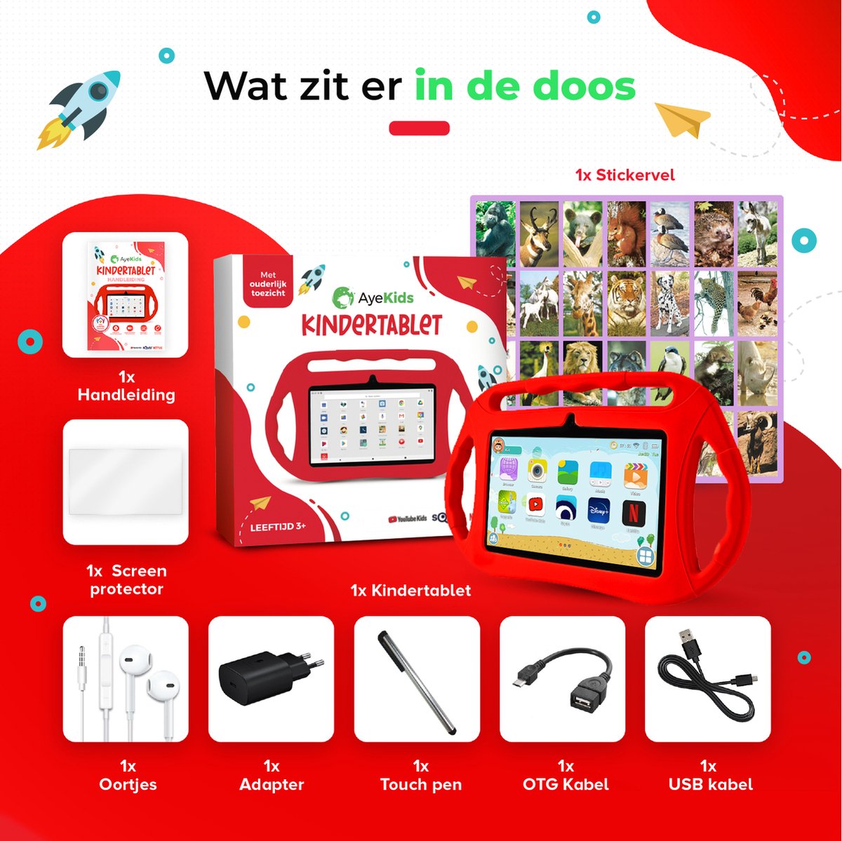 AyeKids Kindertablet 32GB Rood