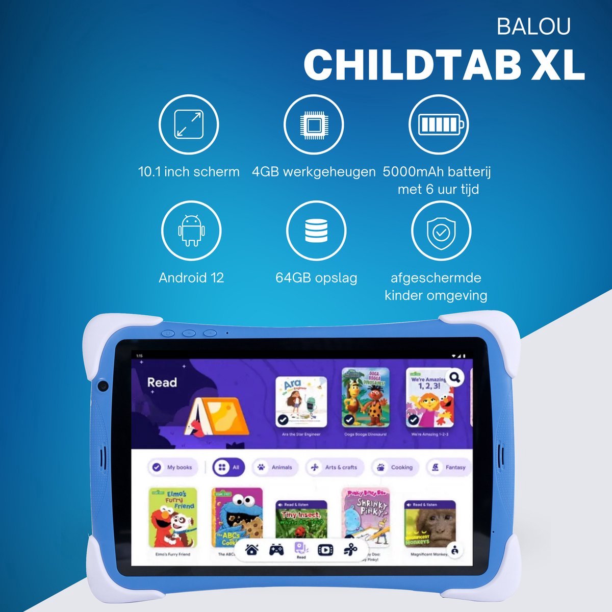 Balou ChildTab XL 10.1 inch Kindertablet 128GB 4GB RAM Blauw/Roze