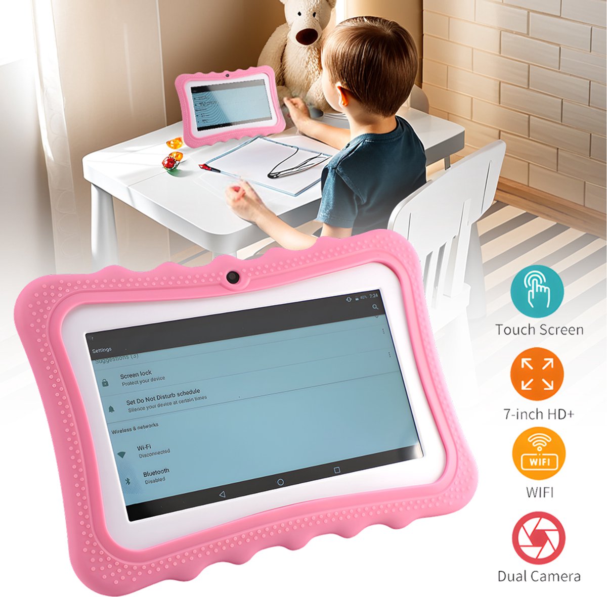 Bedee kindertablet 7 inch roze 32GB Wi-Fi Bluetooth
