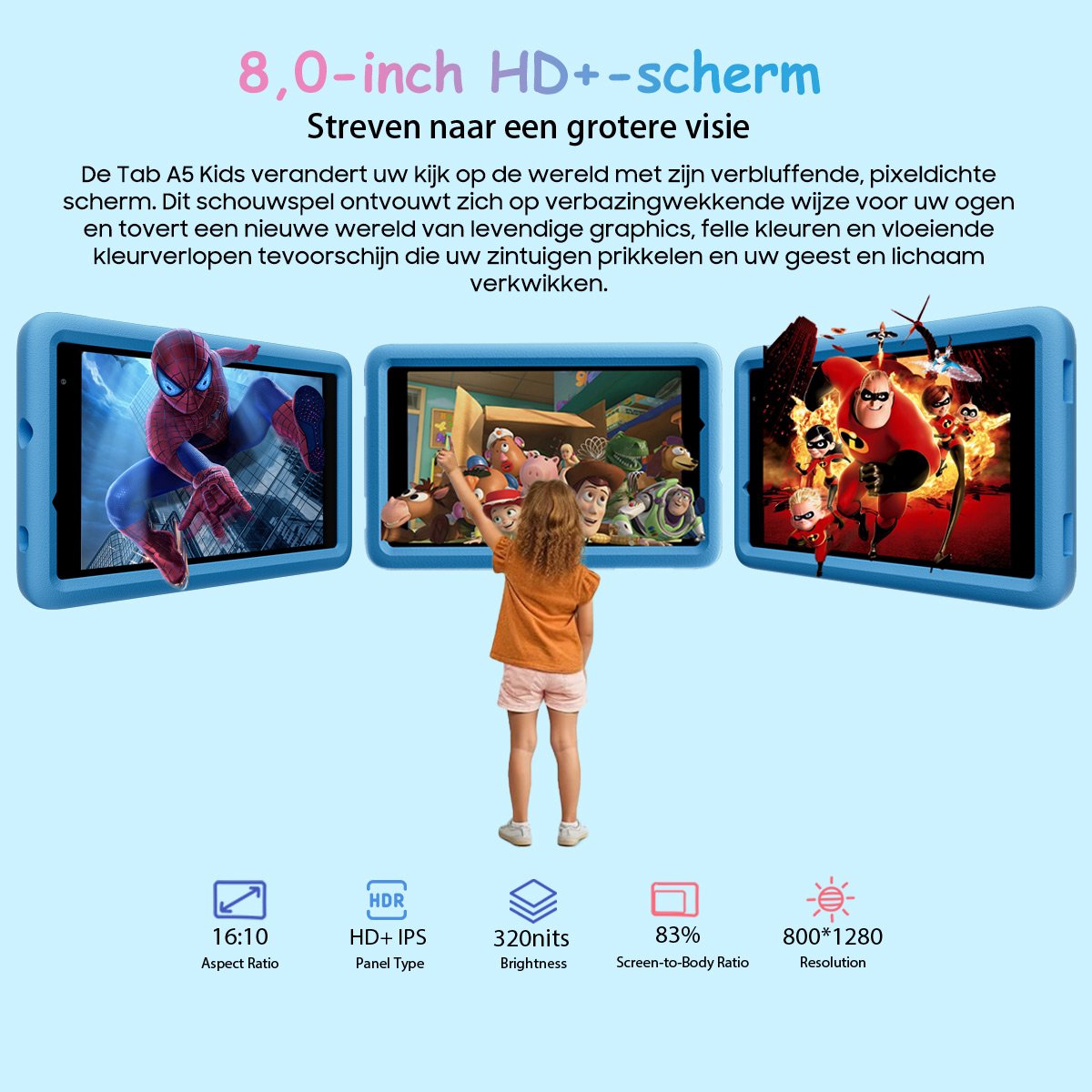 Blackview Tab A5 Kids 8-inch Android 14 Tablet 9GB+64GB 4G Blauw